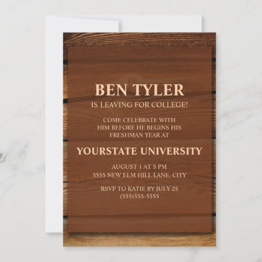 Invitation Coffre de collège en bois rustique pour fête (Devant)
