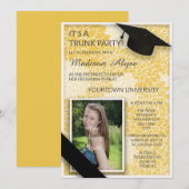 Invitation Coffre floral noir jaune Photo de fête universitai (Devant / Derrière)