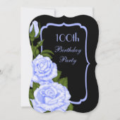 Invitation Coin chic Fleurs Bleues 100e Anniversaire (Devant)