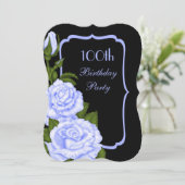 Invitation Coin chic Fleurs Bleues 100e Anniversaire (Debout devant)