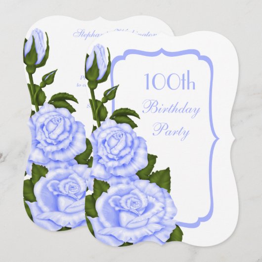 Invitation Coin chic Fleurs Bleues 100e Anniversaire (Devant / Derrière)