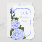 Invitation Coin chic Fleurs Bleues 100e Anniversaire (Devant)