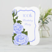 Invitation Coin chic Fleurs Bleues 100e Anniversaire (Debout devant)
