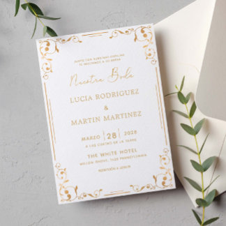 Invitation Coin d'ornement doré espagnol Notre Mariage