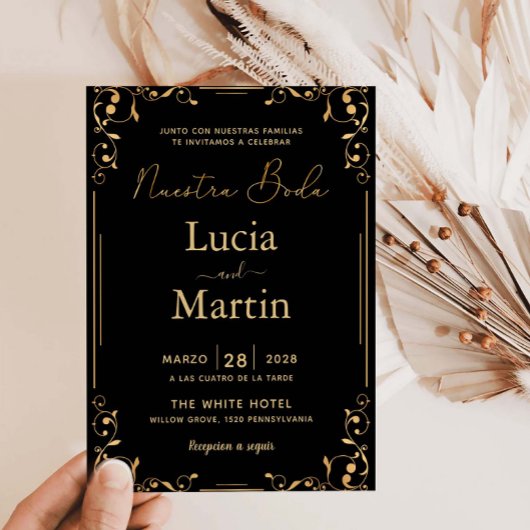 Invitation Coin Ornement Coin Noir Espagnol Nuestra Boda
