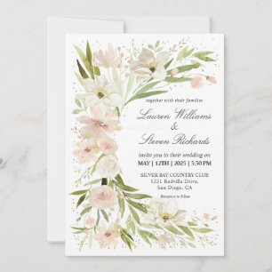 Invitation Coin romantique blanc rose blanc personnalisé