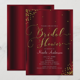 Invitation Coins de confettis rouges et or gras pour douche d