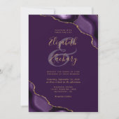 Invitation Coins de Noces Mariage Agate Or Violet (Devant)