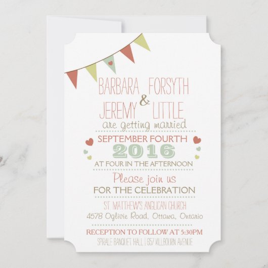 Invitation Coins d'invitation Shabby Chic Bunting (Devant)