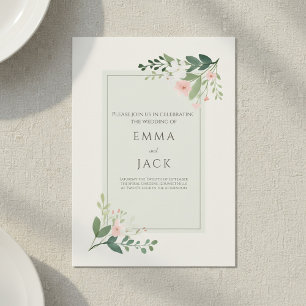Invitation Coins floraux doux Vert Beige Elégant mariage