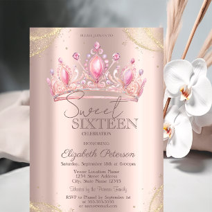 Invitation Coins Or Glitter Coins Rose Or Douce 16