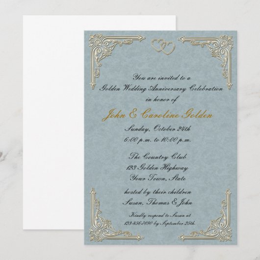 Invitation Coins Ornés Dorés (Devant / Derrière)