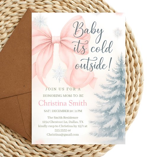 Invitation Cold Elegant A Pink Bow Coquette Baby Shower