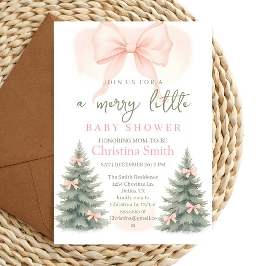 Invitation Cold Elegant A Pink Bow Coquette Baby Shower