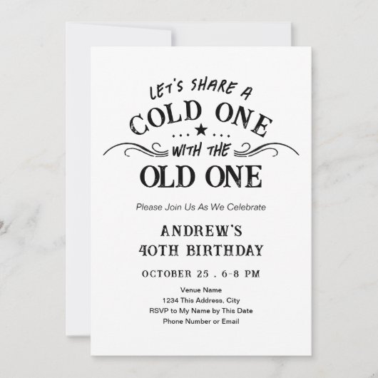 Invitation Cold One with the Old One Beer 40th (Devant)