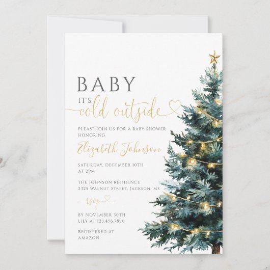 Invitation Cold Outdoor Photo QR Code Baby shower de Noël (Devant)