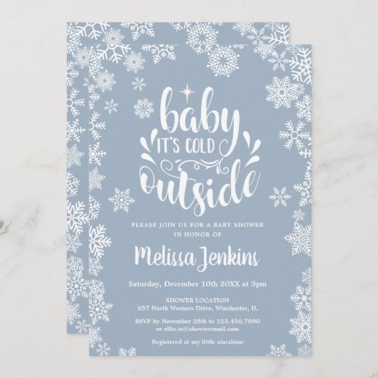 Invitation Cold Outside Boy Winter Baby Shower All In One (Devant / Derrière)
