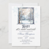 Invitation Cold Outside Dusty Blue Window Boy Baby Shower (Devant)