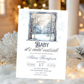 Invitation Cold Outside Dusty Blue Window Boy Baby Shower