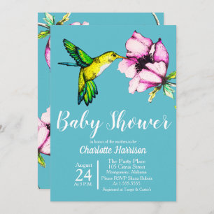 Invitation Colibri d'aquarelle et baby shower pourpre de