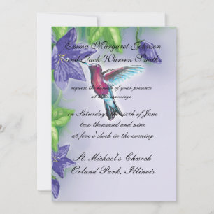 Invitation colibri élégant fleurs violettes mariage