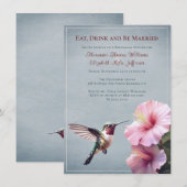 Invitation Colibri et Hibiscus | Dîner de répétition bleu (Devant / Derrière)