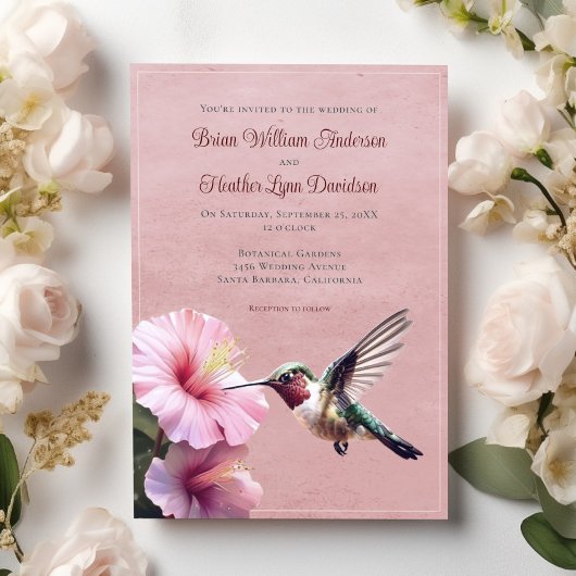 Invitation Colibri et Mariage d'Hibiscus | Rose