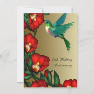 Invitation Colibri Hibiscus Or 50e Anniversaire de Mariage