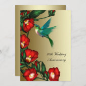 Invitation Colibri Hibiscus Or 50e Anniversaire de Mariage (Devant / Derrière)
