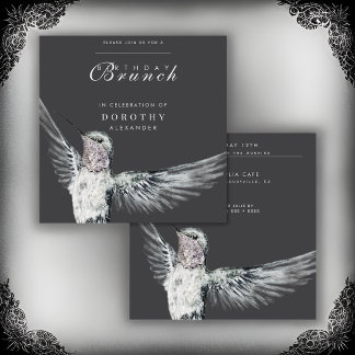 Invitation Colibri noir et blanc N'IMPORTE QUEL Brunch d'anni