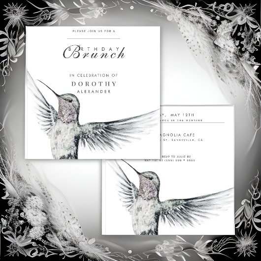 Invitation Colibri noir et blanc N'IMPORTE QUEL Brunch d'anni