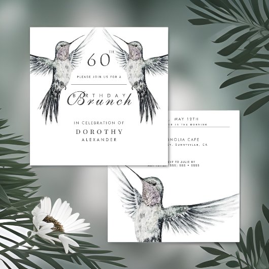 Invitation Colibri noir et blanc N'IMPORTE QUEL Brunch d'anni
