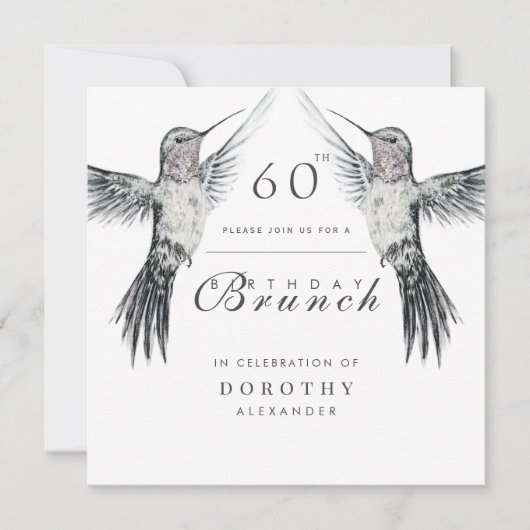 Invitation Colibri noir et blanc N'IMPORTE QUEL Brunch d'anni (Devant)