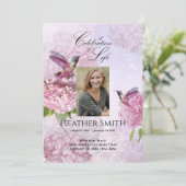 Invitation Colibri rose Hydrangeas Célébration de la vie (Debout devant)