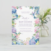 Invitation Colibris à Whimsical avec Baby shower Hydrangeas (Debout devant)
