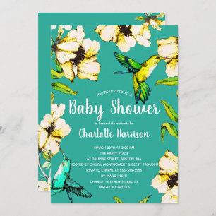 Invitation Colibris enchantés de jardin et baby shower floral