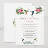 Invitation Colibris Twins Pink Protea Baby in Bloom (Devant / Derrière)