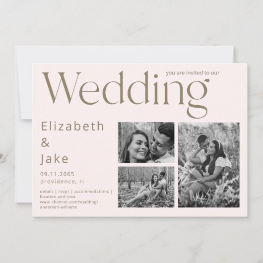 Invitation Collage contemporain B/W Photo Blush II Mariage (Devant)