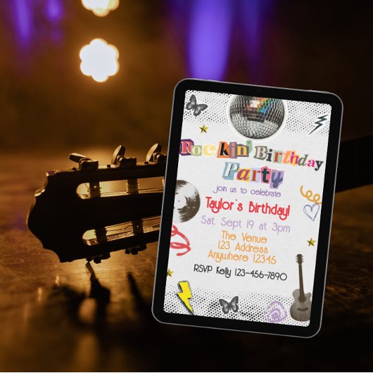 Invitation Collage Cut Out Rockstar Birthday