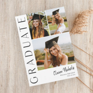 Invitation Collage de graduation verticale moderne à 3 photos
