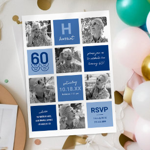 Invitation Collage de photos bleues 60e anniversaire