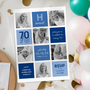 Invitation Collage de photos bleues pour 70e anniversaire