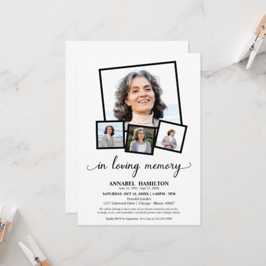 Invitation Collage de photos dans Loving Memory Fête de la vi (Devant/Arrière en situation)