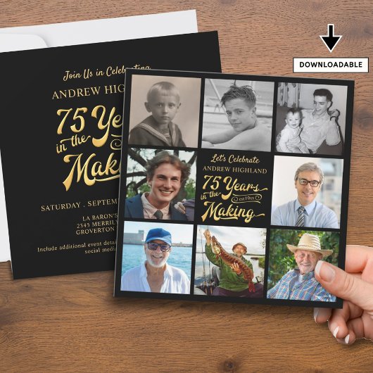 Invitation Collage de photos de 75e anniversaire 75 ans à ven