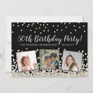 Invitation Collage de photos de confettis or argent 50e anniv