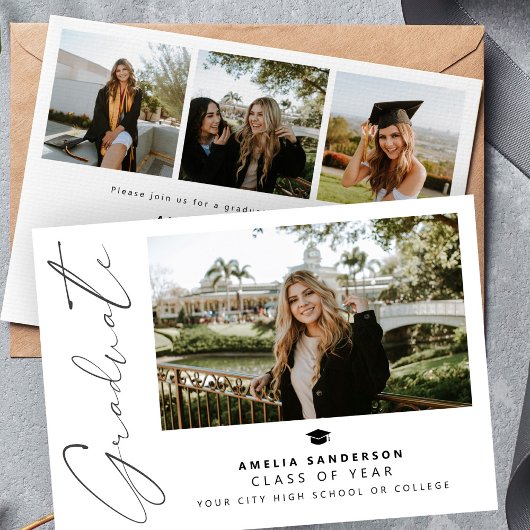 Invitation Collage de photos de diplômés de script moderne re