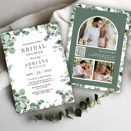 Invitation Collage de photos de eucalyptus avec code QR pour