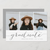 Invitation Collage de photos en argent du script de fin d'étu (Devant / Derrière)