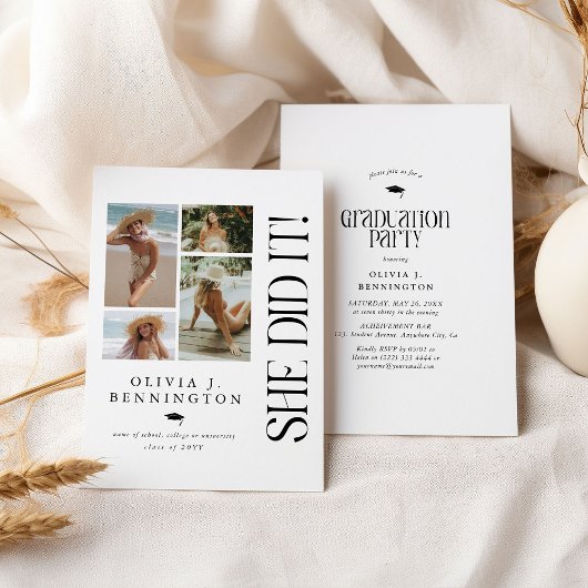 Invitation Collage de photos minimal fête de graduation