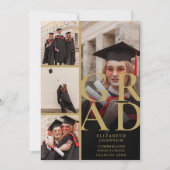 Invitation Collage de photos noir et or Fête de fin d'études (Devant)